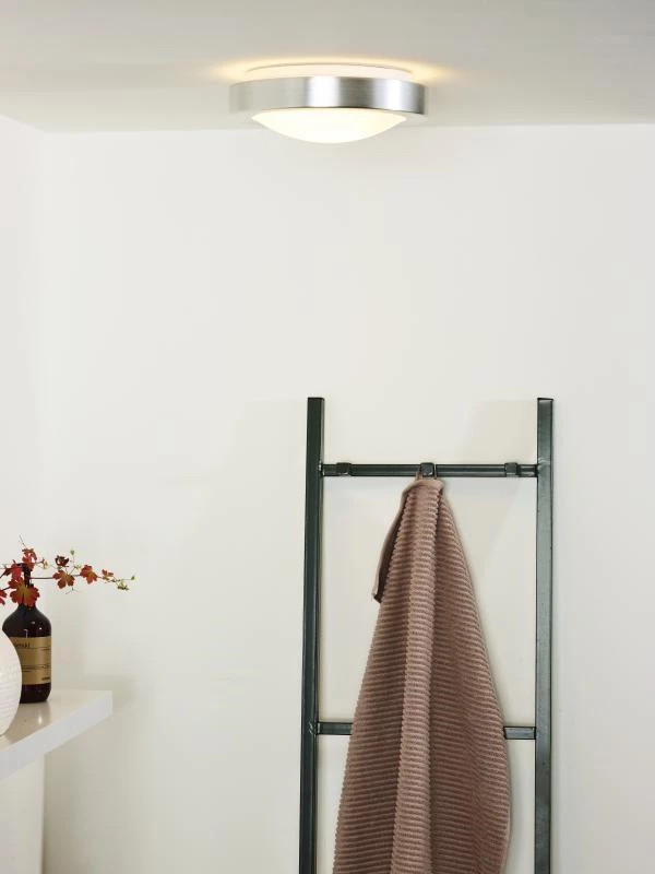 Lucide FRESH - Flush ceiling light Bathroom - Ø 27 cm - 1xE27 - IP44 - Satin Chrome - atmosphere 1